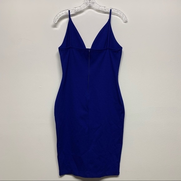 Cefian |Size Large|Blue Deep V Spaghetti Strap Front Mesh Detail Midi Dress NWOT - Picture 2 of 10
